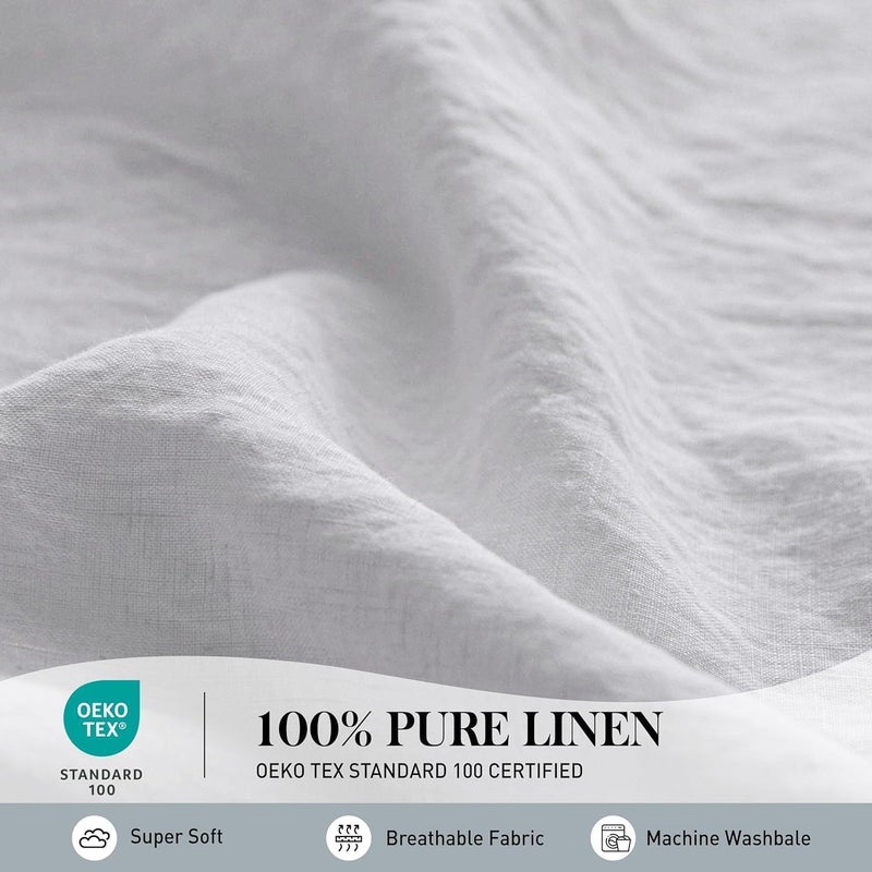 Simple&Opulence 100% Linen Duvet Cover Set, Natural French Flax White Ruffle Duvet Cover Twin Size, Breathable Comfy Linen Bedding Comforter Cover with 1 Pillowcase (White, 68" x 86") - Image 4